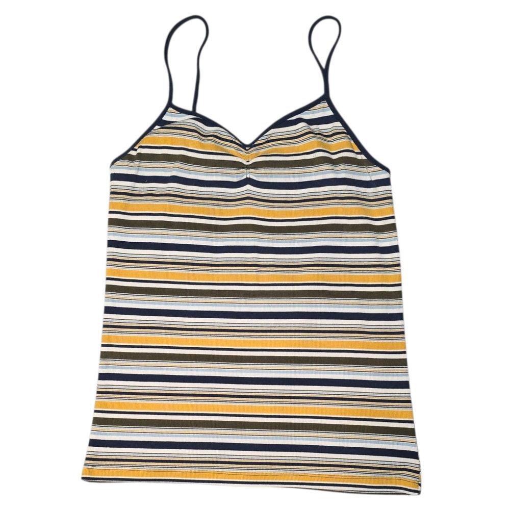 VTG Y2K Striped Clinch Front Tank Top Size XL Ribbed Cami Indie Sleaze Coquette